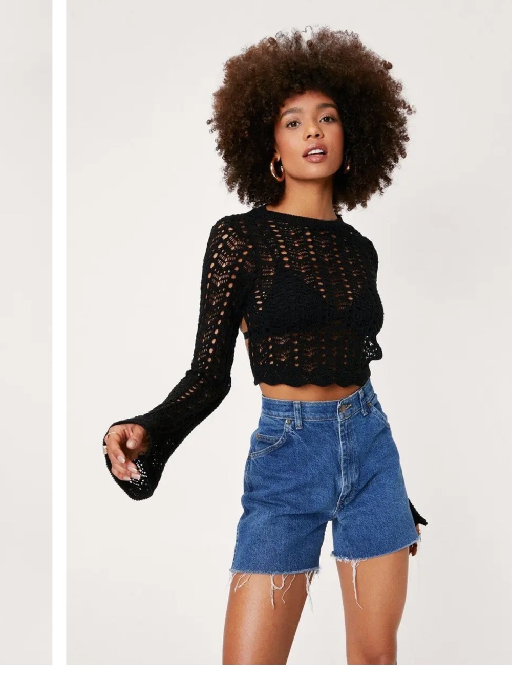 Nasty Gal Black Crochet Open-Knit Pullover